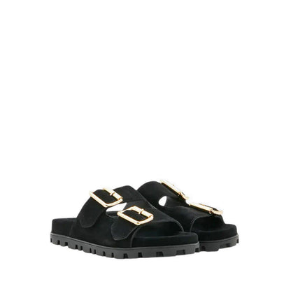Alaia Buckled Suede Slides - Black
