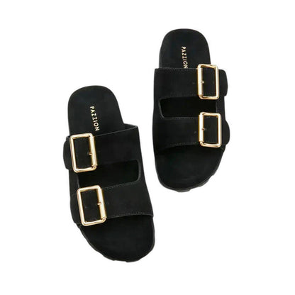 Alaia Buckled Suede Slides - Black