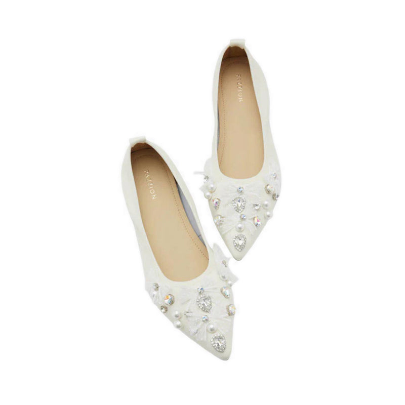 Pazzion Alasdair Embellished Pointed Toe Flats - Beige
