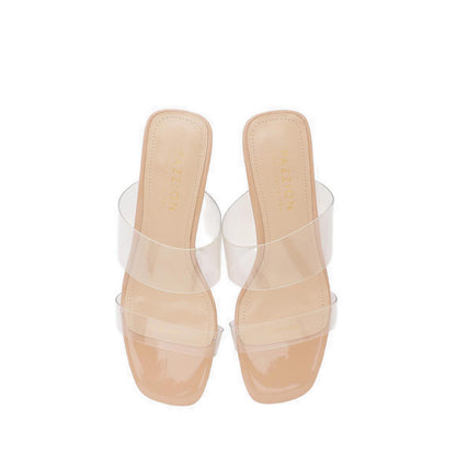 Pazzion Women's Alexandra Neutral Clear Strap Heels - Natural