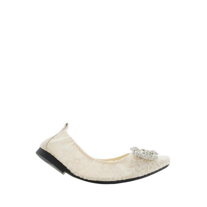 Alina Lace Diamante Foldable Flats - Beige