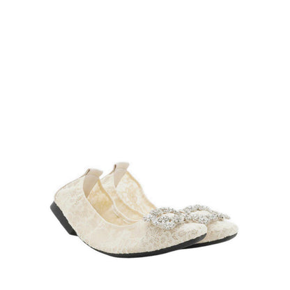 Alina Lace Diamante Foldable Flats - Beige