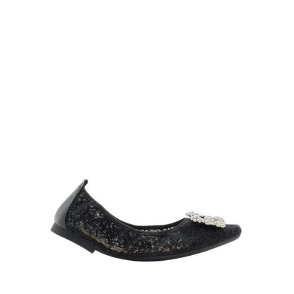 Alina Lace Diamante Foldable Flats - Black