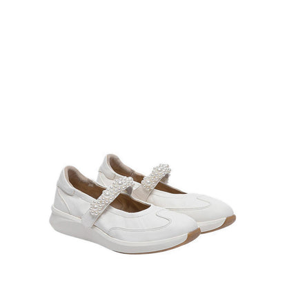 Pazzion Women's Arlise Pearl Embellished Leather Mary Janes - White
