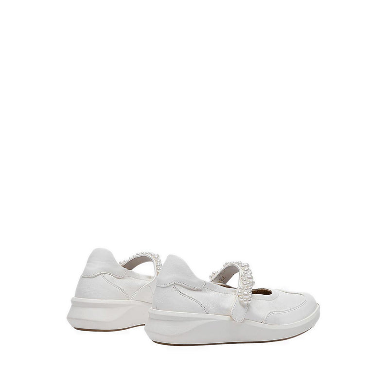 Pazzion Women's Arlise Pearl Embellished Leather Mary Janes - White