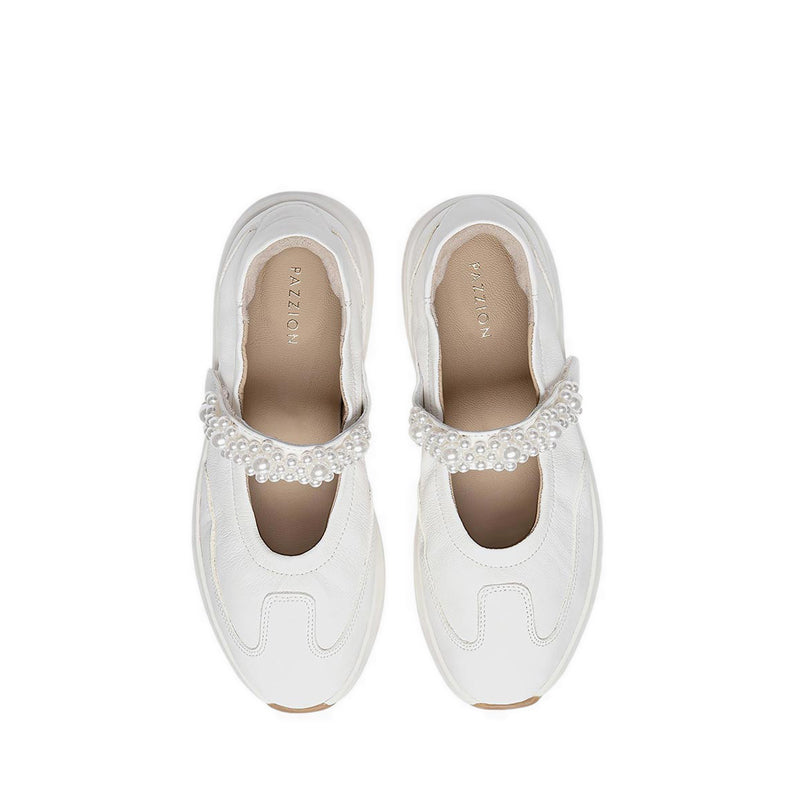 Pazzion Women's Arlise Pearl Embellished Leather Mary Janes - White