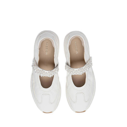 Pazzion Women's Arlise Pearl Embellished Leather Mary Janes - White