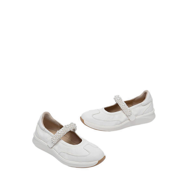 Pazzion Women's Arlise Pearl Embellished Leather Mary Janes - White