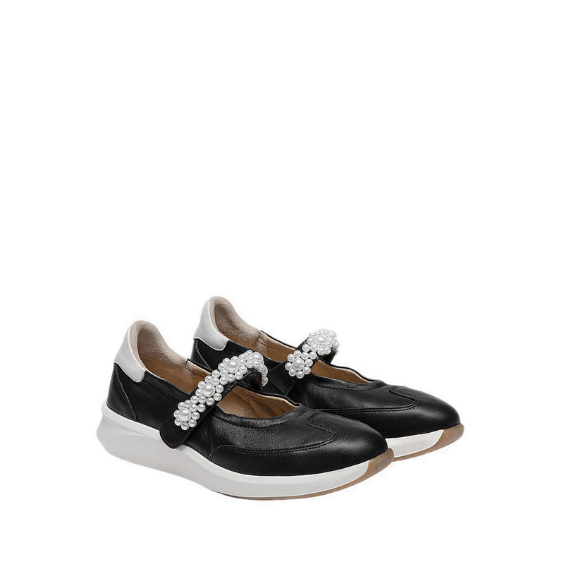 Pazzion Women's Arlise Pearl Embellished Leather Mary Janes - Black