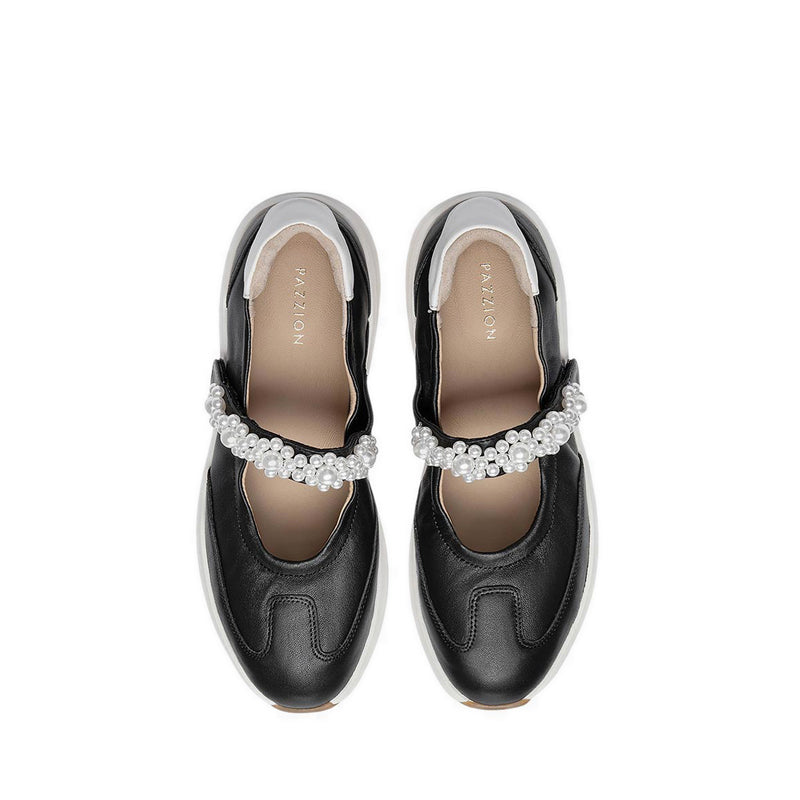 Pazzion Women's Arlise Pearl Embellished Leather Mary Janes - Black
