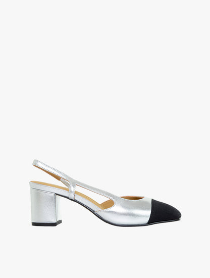 Blythe Contrast Toe Cap Black Heels - Silver