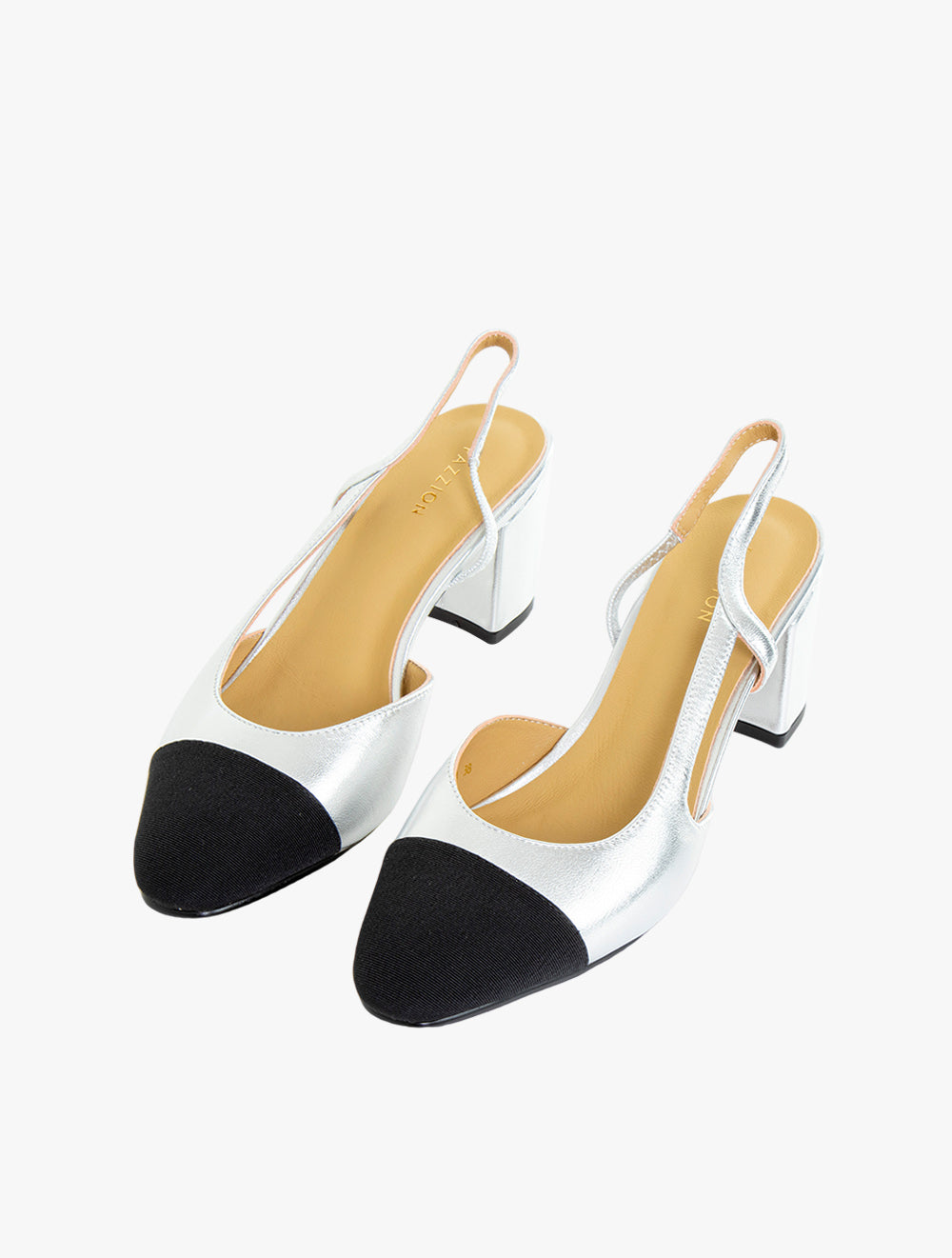 Blythe Contrast Toe Cap Black Heels - Silver