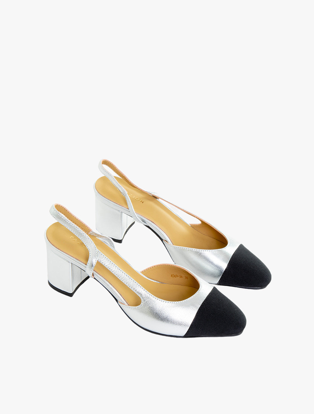 Blythe Contrast Toe Cap Black Heels - Silver