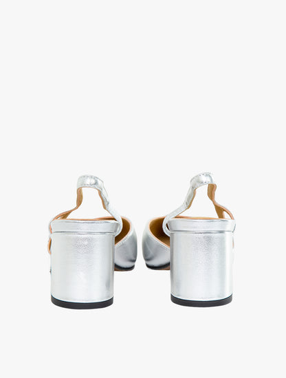 Blythe Contrast Toe Cap Black Heels - Silver