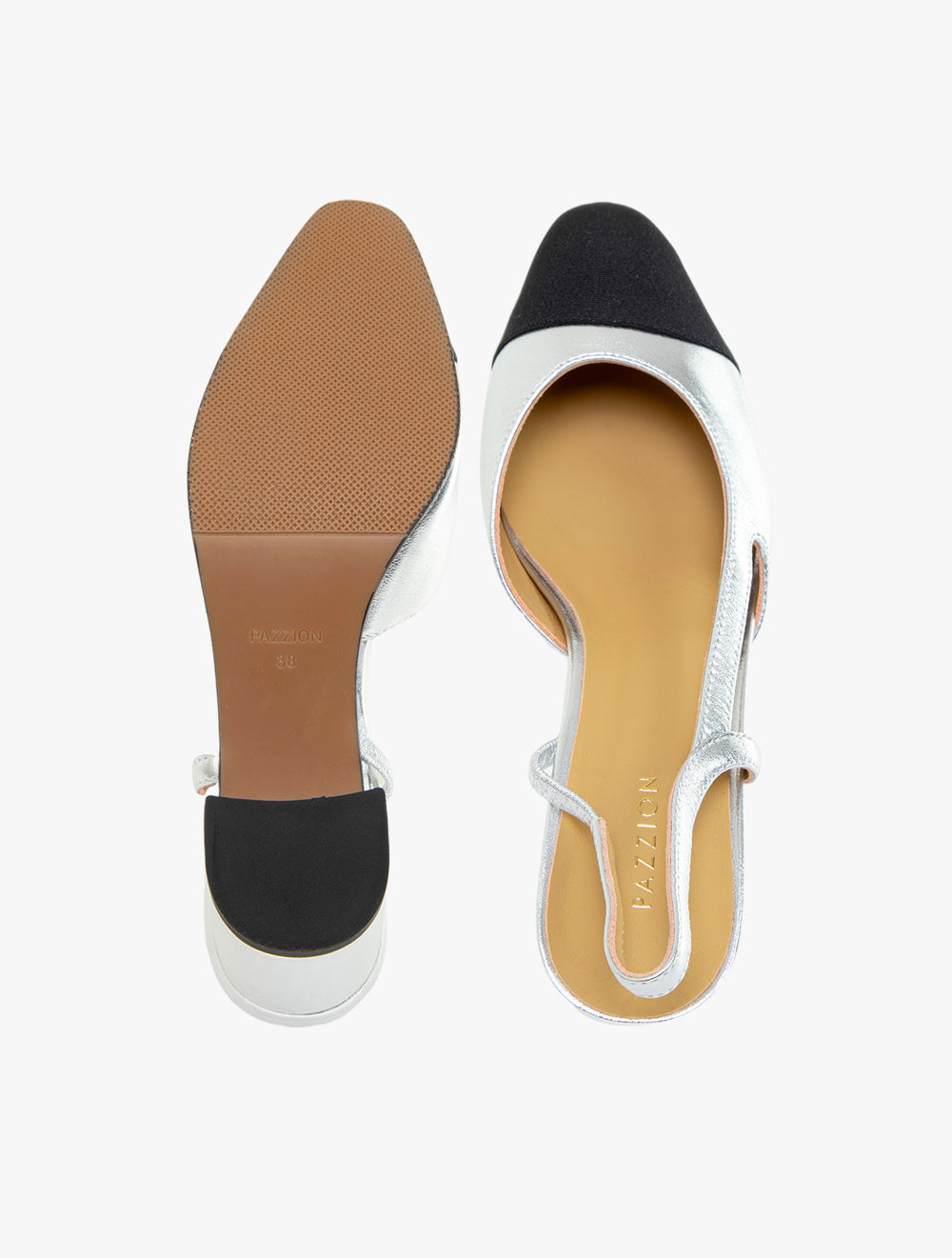 Blythe Contrast Toe Cap Black Heels - Silver