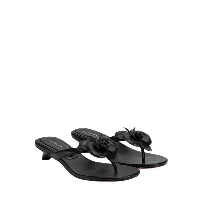 Women's Davielle Orchid Leather Sandal Heels - Black