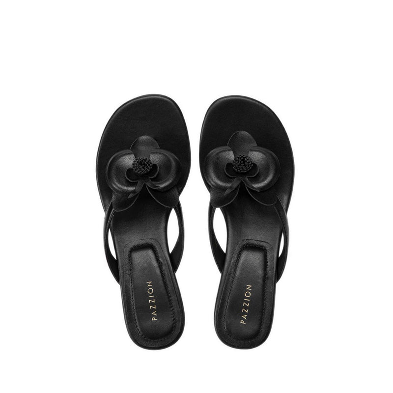 Women's Davielle Orchid Leather Sandal Heels - Black