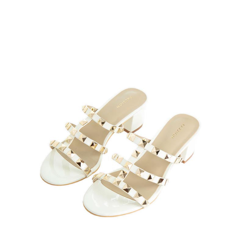 Pazzion Women's Dion Studded Slide Sandals - White