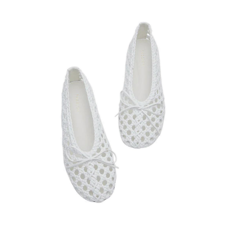 Enya Woven Bow Flats - White