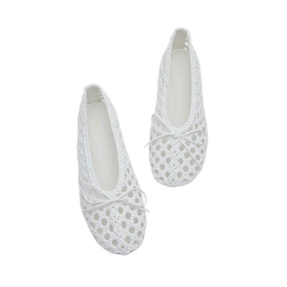 Enya Woven Bow Flats - White