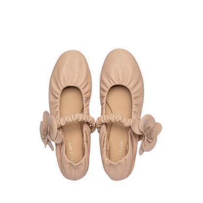 Women's Fiorale Orchid Strap Ballet Leather Mary Janes - Natural