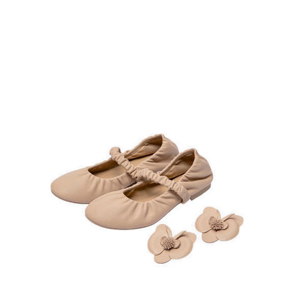Women's Fiorale Orchid Strap Ballet Leather Mary Janes - Natural