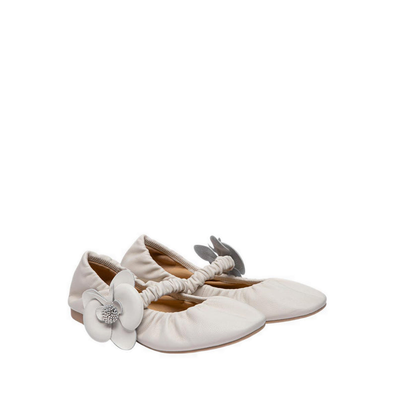 Women's Fiorale Orchid Strap Ballet Leather Mary Janes - Beige