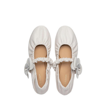 Women's Fiorale Orchid Strap Ballet Leather Mary Janes - Beige