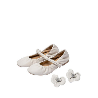 Women's Fiorale Orchid Strap Ballet Leather Mary Janes - Beige