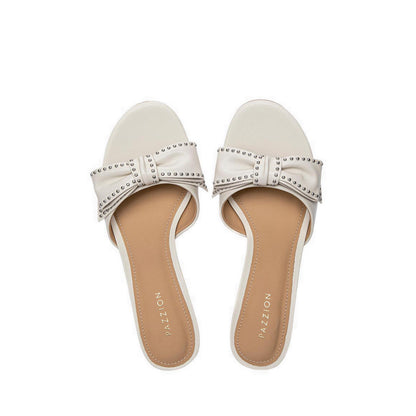 Women's Florivyn Bow Leather Kitten Heels - Beige