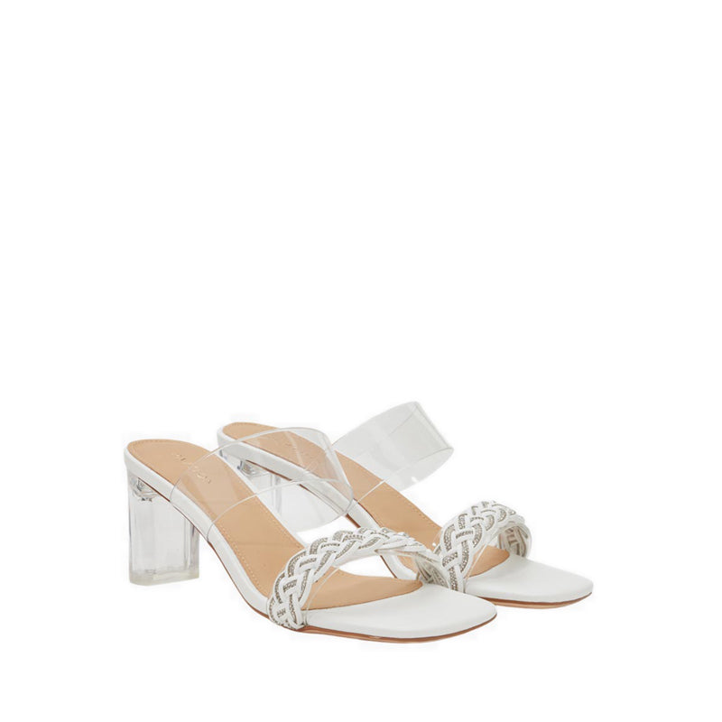 Pazzion Women's Freya Crystal Embellished Woven Sandal Heels - Beige