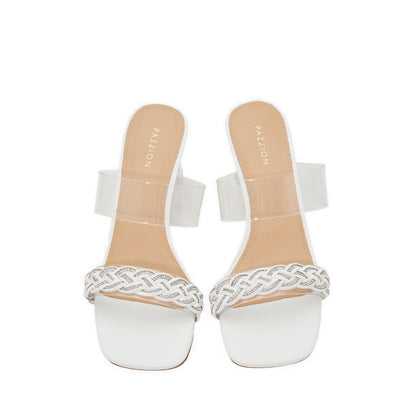 Pazzion Women's Freya Crystal Embellished Woven Sandal Heels - Beige