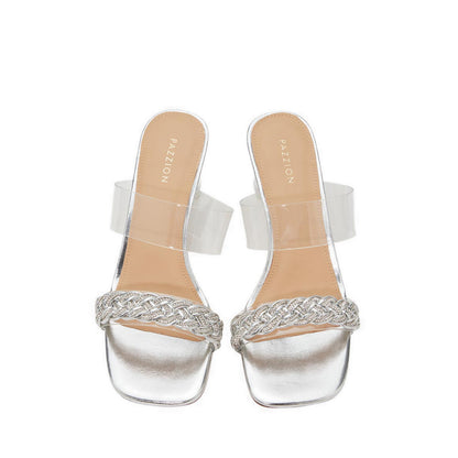 Pazzion Women's Freya Crystal Embellished Woven Sandal Heels - Silver