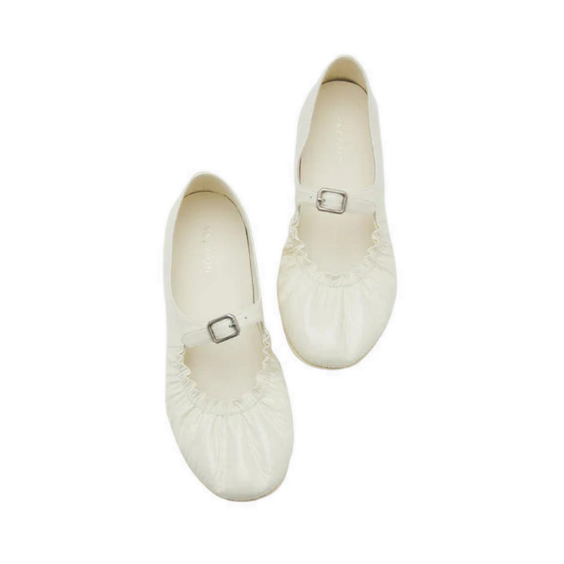 Pazzion Frieda Ruched Patent Mary Janes - Beige