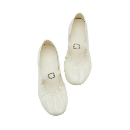 Pazzion Frieda Ruched Patent Mary Janes - Beige