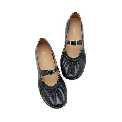 Pazzion Frieda Ruched Patent Mary Janes - Black