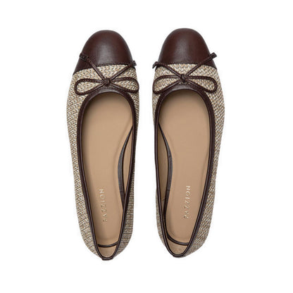 Pazzion Women's Georgia Tweed Toe Cap Bow Flats - Natural