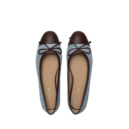 Pazzion Women's Georgia Tweed Toe Cap Bow Flats - Blue
