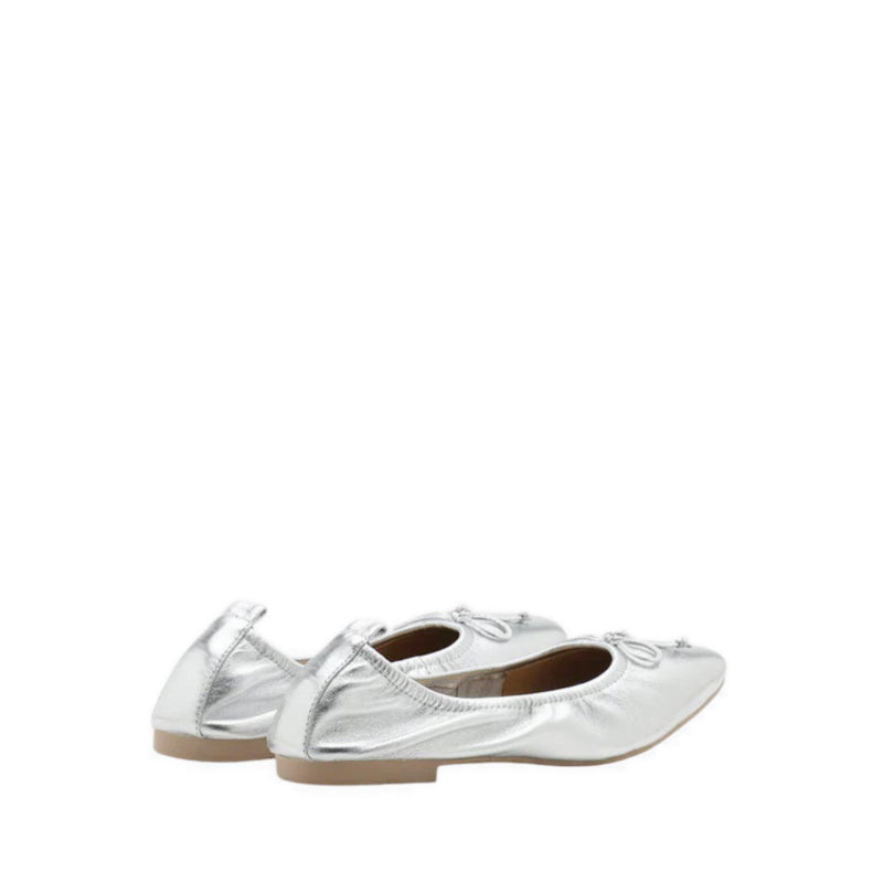 Gia Bow Square Toe Flats - Silver