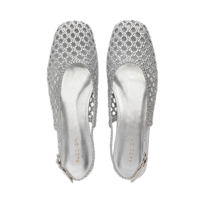 Pazzion Women's Ginevra Woven Slingback Flats - Silver
