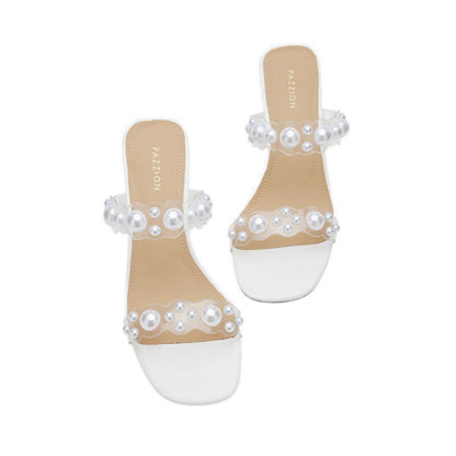 Pazzion Women's Greylisse Pearl Encrusted Sandal Heels - White