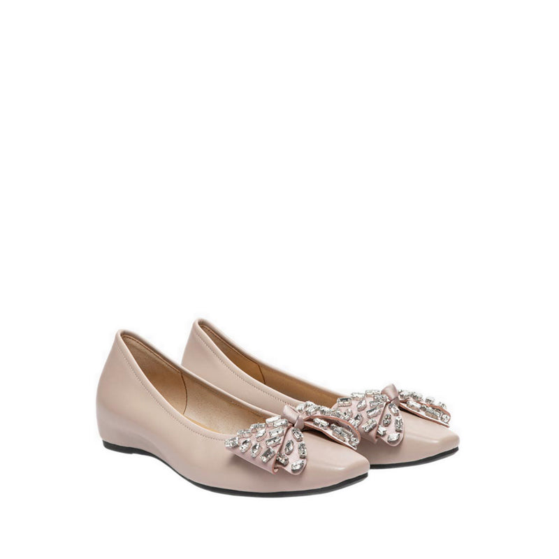 Pazzion Women's Halisse Diamante Bow Leather Flats - Pink