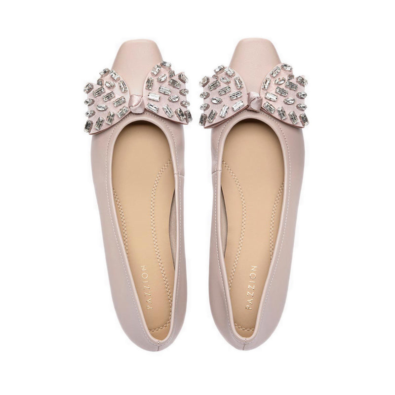 Pazzion Women's Halisse Diamante Bow Leather Flats - Pink