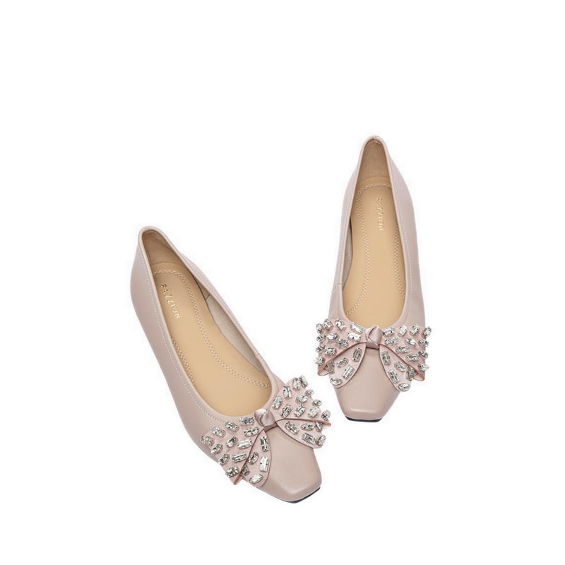 Pazzion Women's Halisse Diamante Bow Leather Flats - Pink