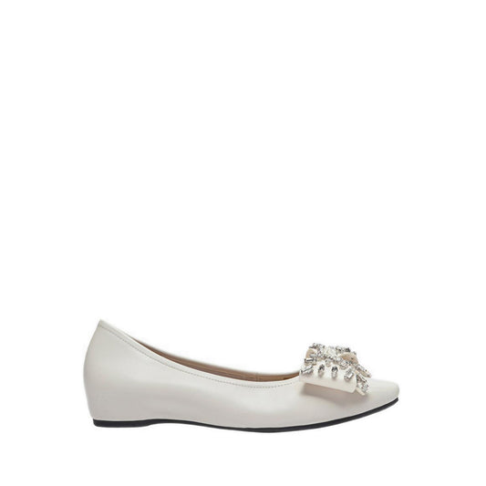 Pazzion Women's Halisse Diamante Bow Leather Flats - Beige