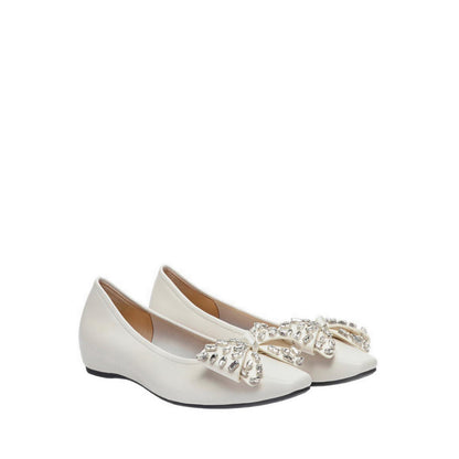 Pazzion Women's Halisse Diamante Bow Leather Flats - Beige