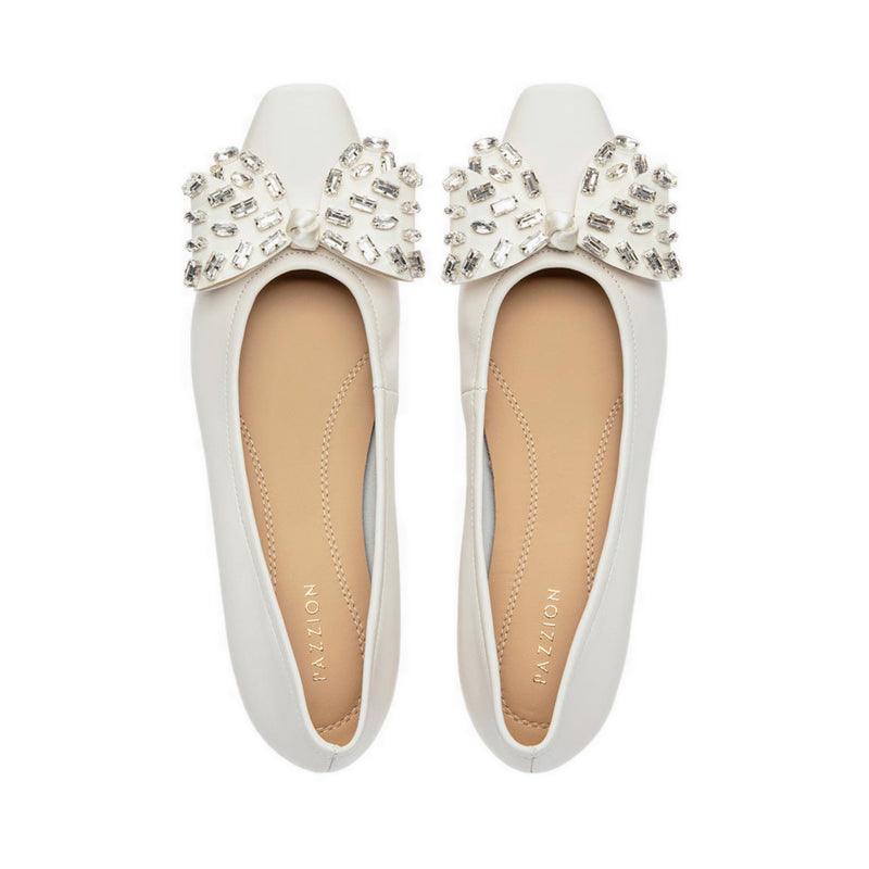 Pazzion Women's Halisse Diamante Bow Leather Flats - Beige