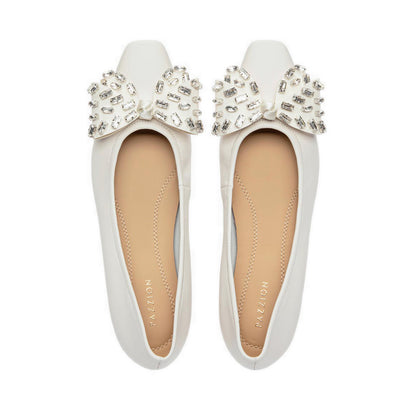 Pazzion Women's Halisse Diamante Bow Leather Flats - Beige