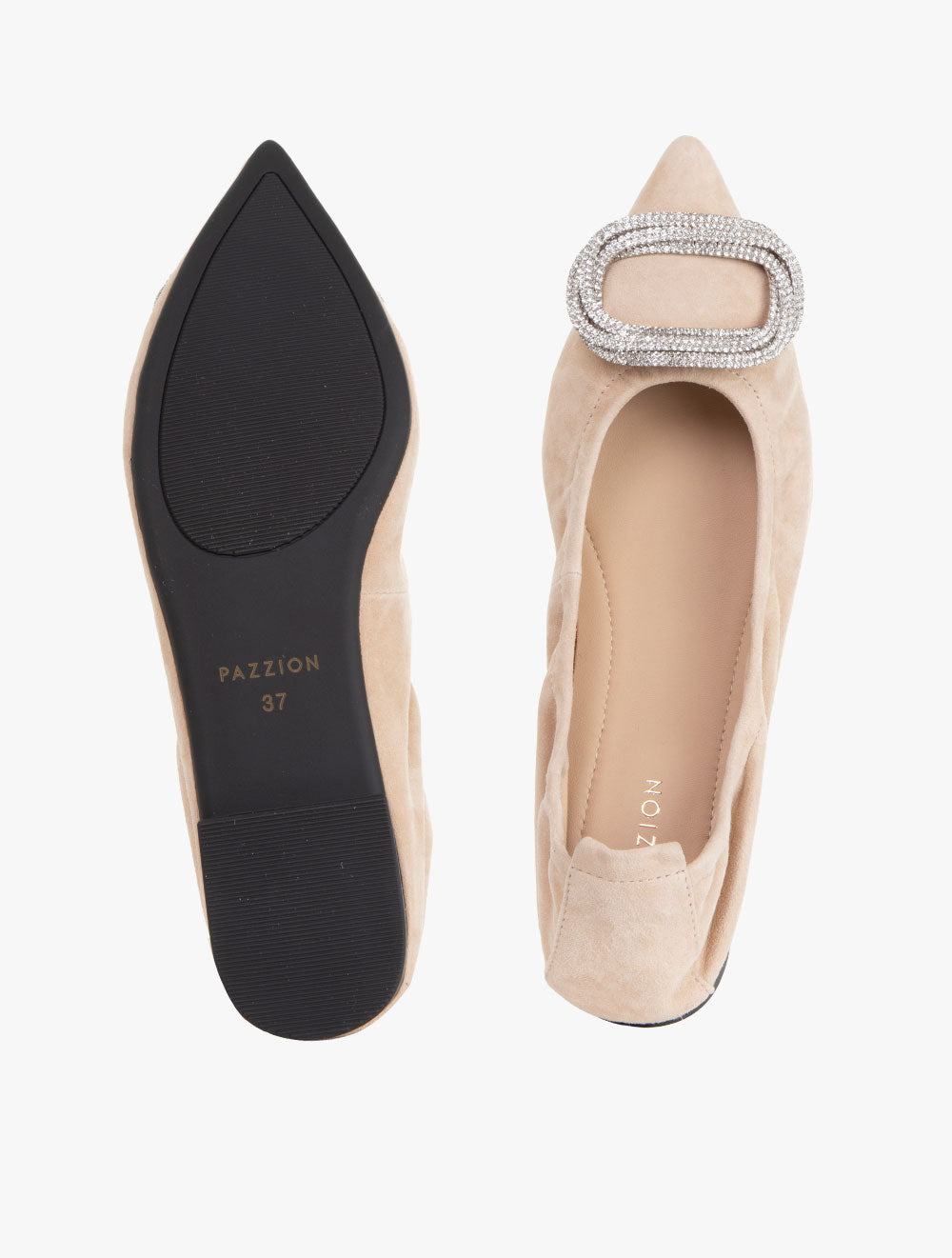 Pazzion Women's Harper Gold Buckled Pointed-Toe Flats - Natural