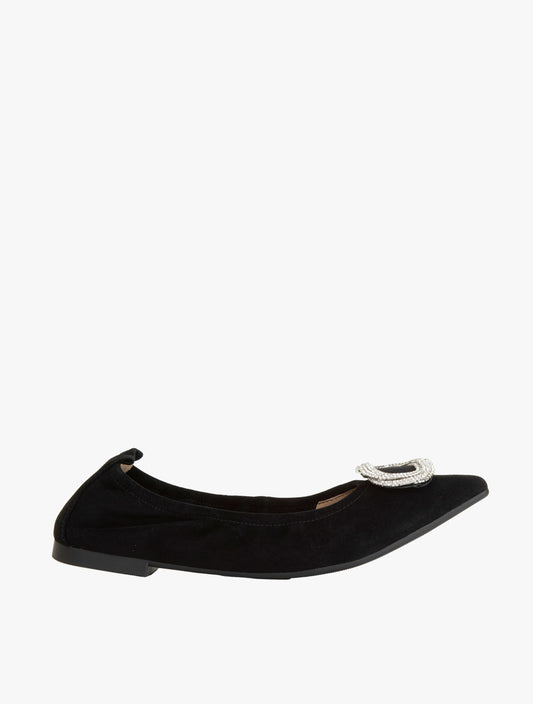 Pazzion Women's Harper Gold Buckled Pointed-Toe Flats - Black